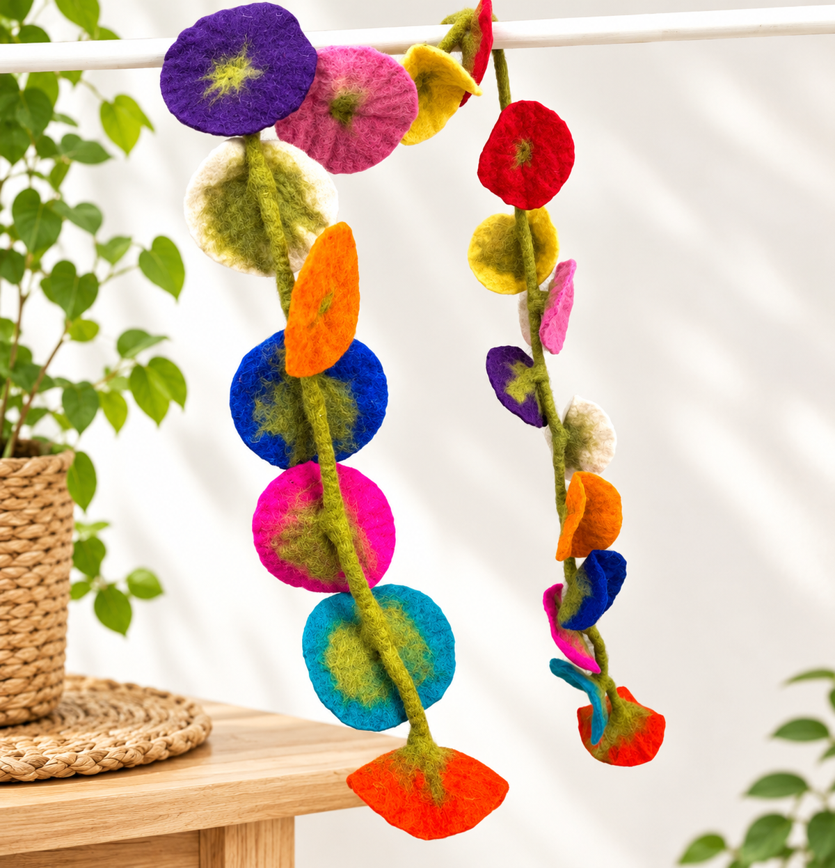 Multicolour Felt Flower Garland - 12cm Flower| Rainbow Wool Felt Décor