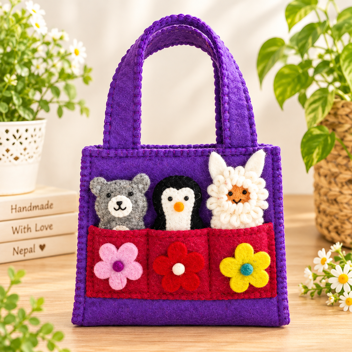 Felt Puppet Play Bag – 3 Removable Finger Puppets