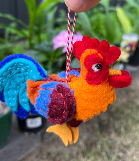 Colorful Felt Rooster Hanging Ornament