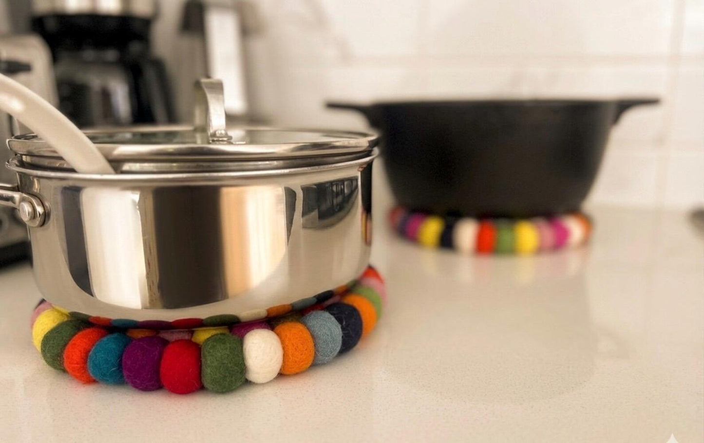 Handmade Felt Ball Trivet / Placemat – 20cm Wool Pot Mat