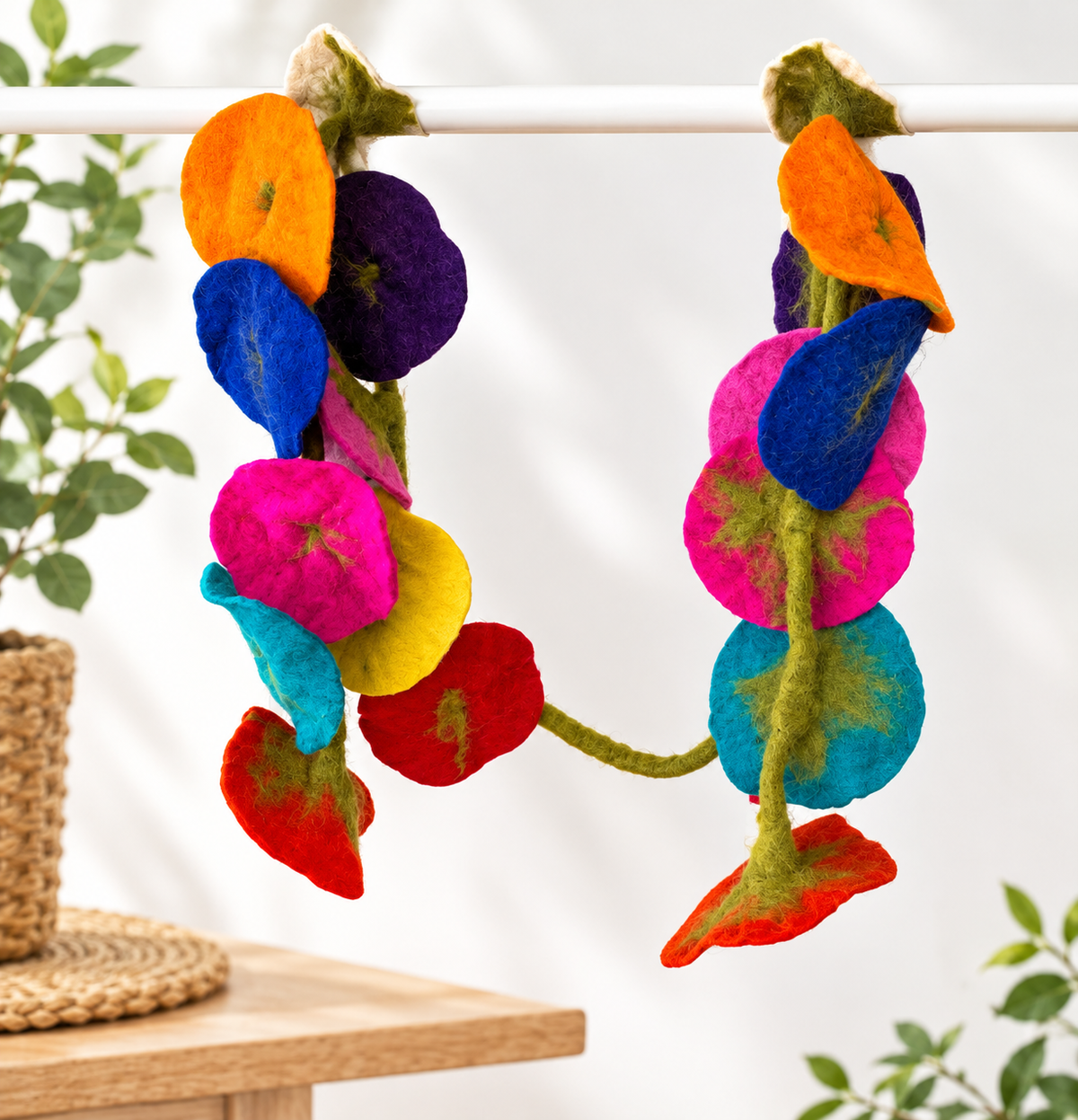 Multicolour Felt Flower Garland - 12cm Flower| Rainbow Wool Felt Décor