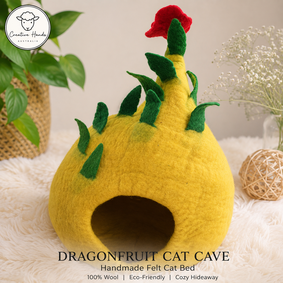 Dragon Fruit Felt Cat Cave