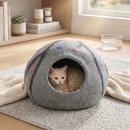 Polka Dot Design Felt Cat Cave