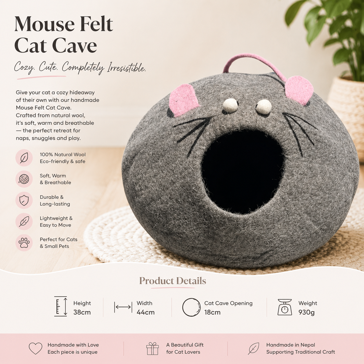 Snuggle Rat Felt Cat Cave