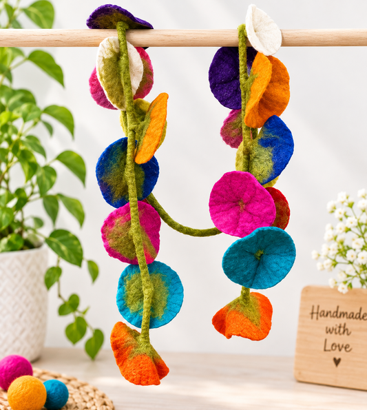 Multicolour Felt Flower Garland - 12cm Flower| Rainbow Wool Felt Décor