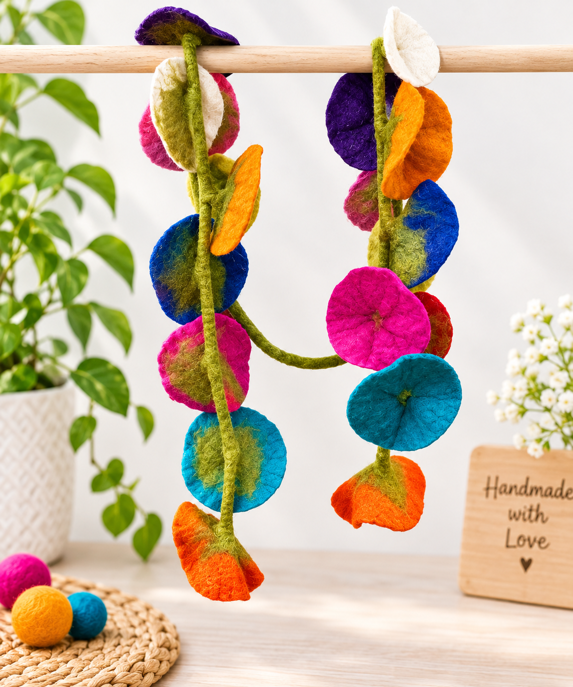 Large Felt 12cm Flower Garland | Handmade Wool Felt Floral Garland – 170 cm