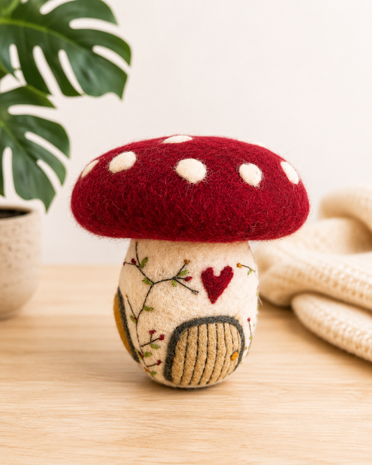 Handmade Felt Mushroom Décor – Wool Toadstool Woodland Decoration