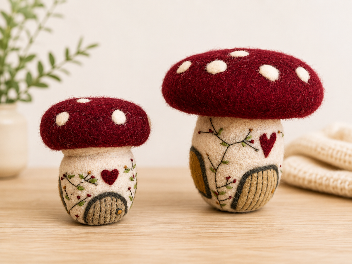 Handmade Felt Mushroom Décor – Wool Toadstool Woodland Decoration