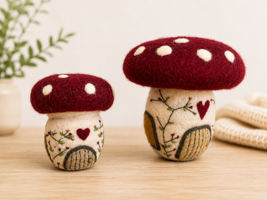 Handmade Felt Mushroom Décor – Wool Toadstool Woodland Decoration