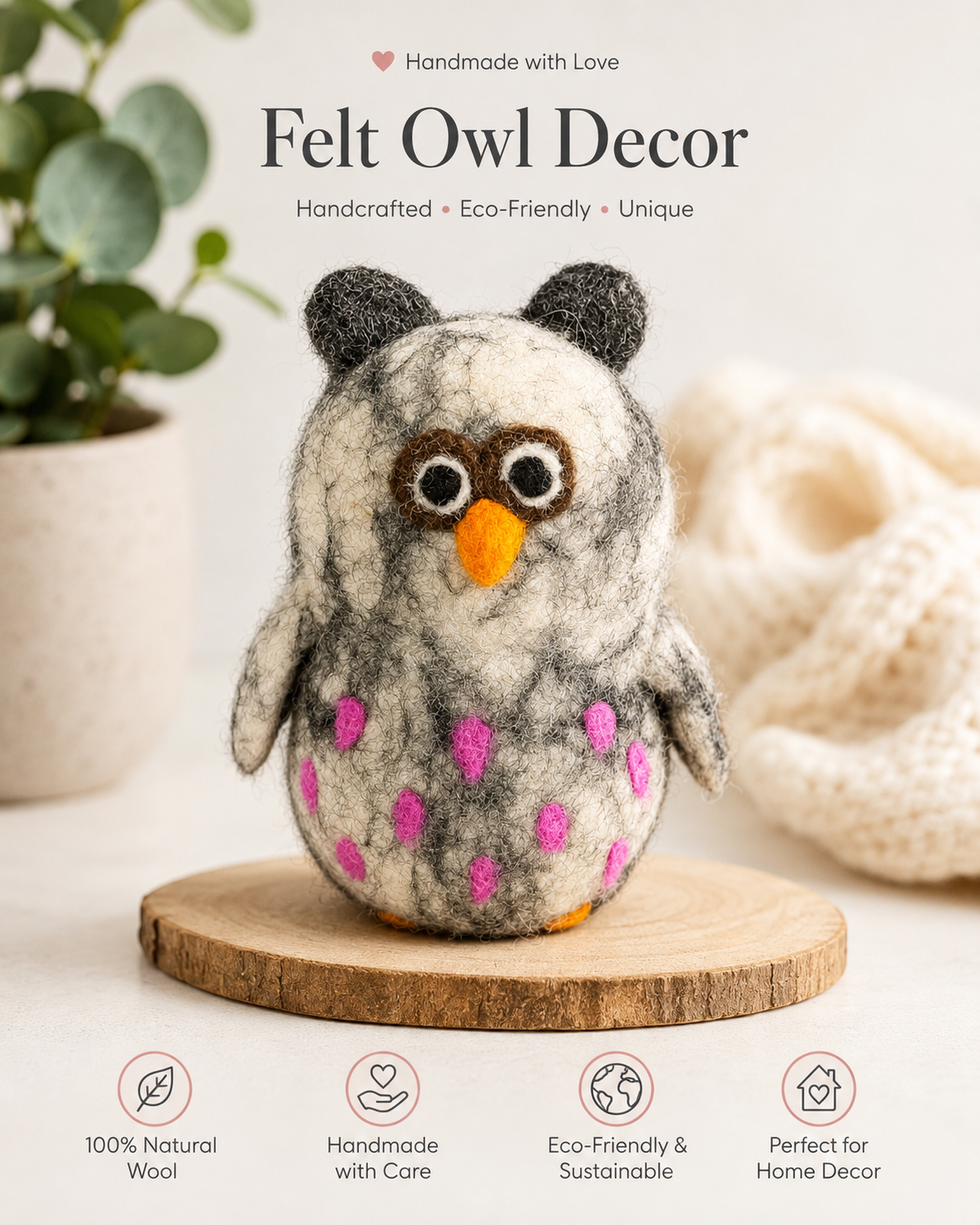 Polka Dot Felt Owl