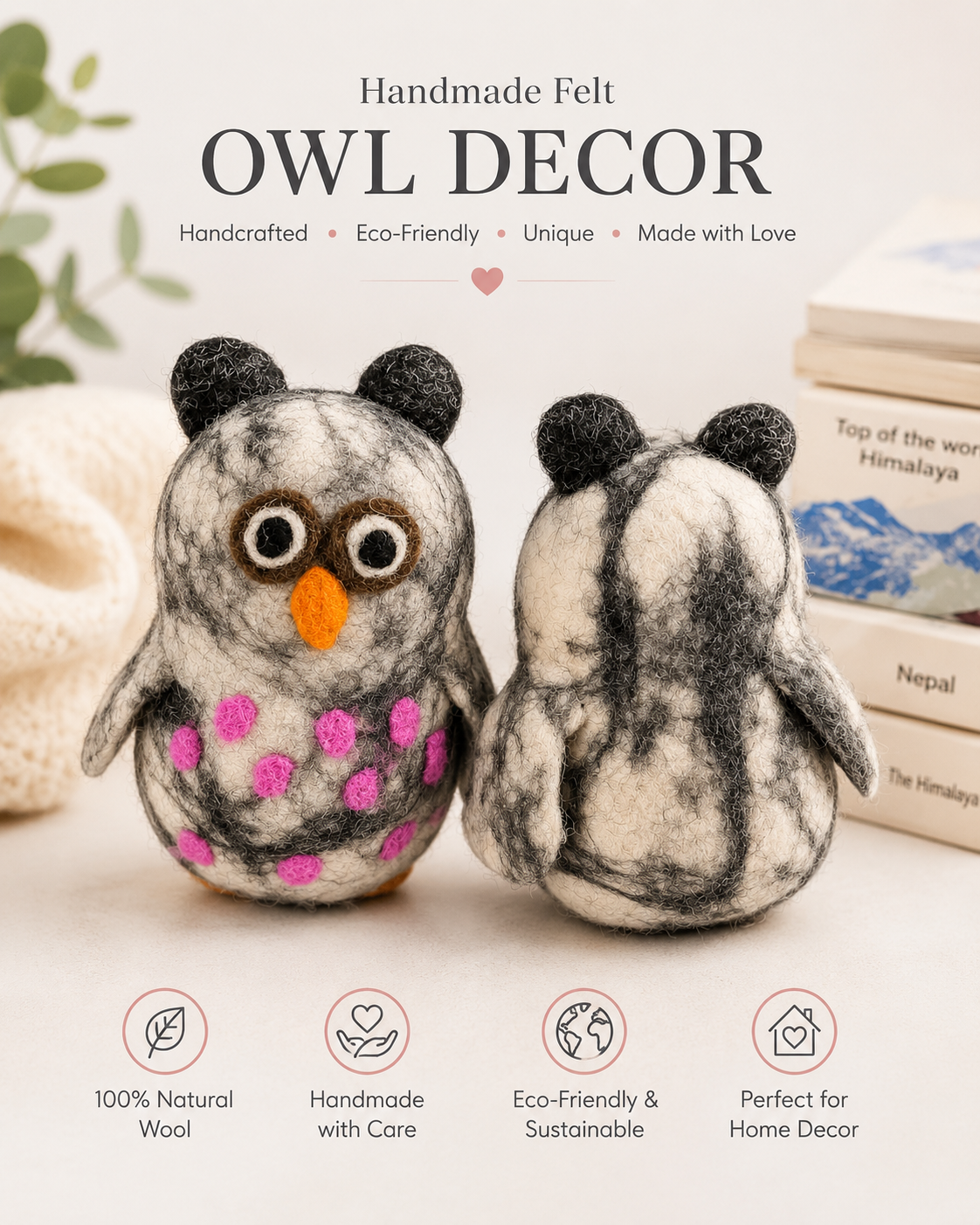 Polka Dot Felt Owl
