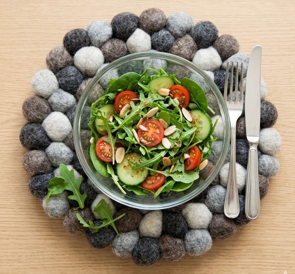 Natural Felt Ball Trivet & Placemat – 20cm (Neutral Mix)