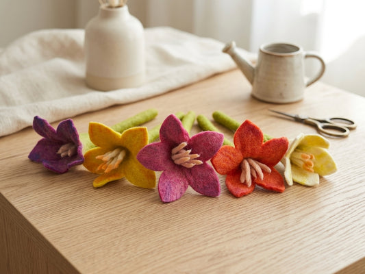 Handmade Felt Flower Set – Set of 5 Colourful Wool Flowers