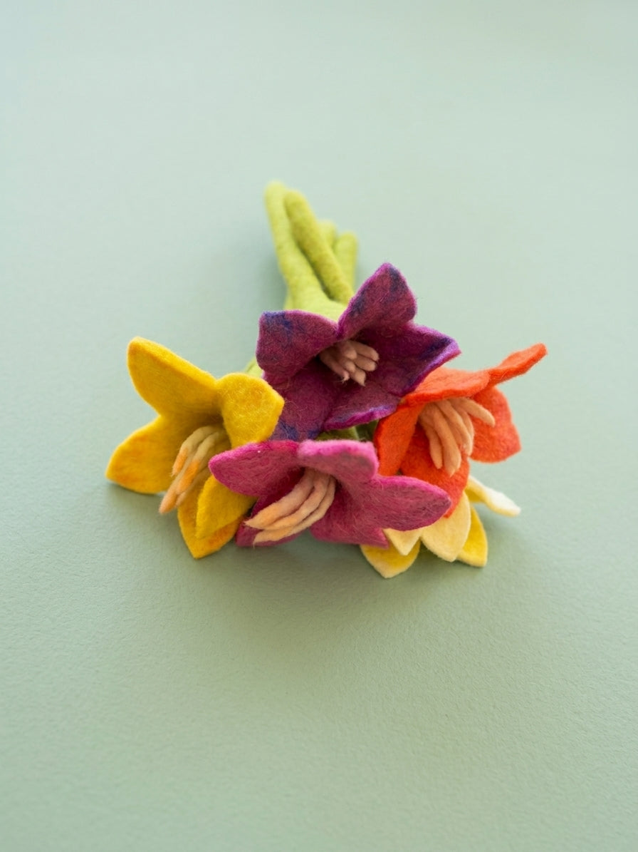 Handmade Felt Flower Set – Set of 5 Colourful Wool Flowers