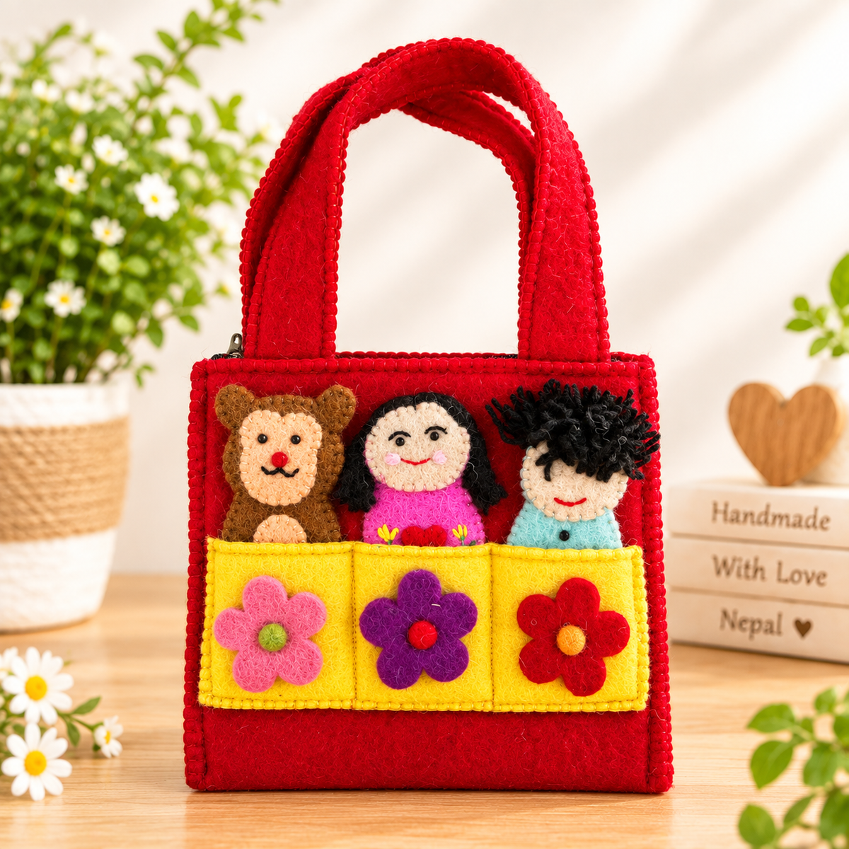 Felt Puppet Play Bag – 3 Removable Finger Puppets