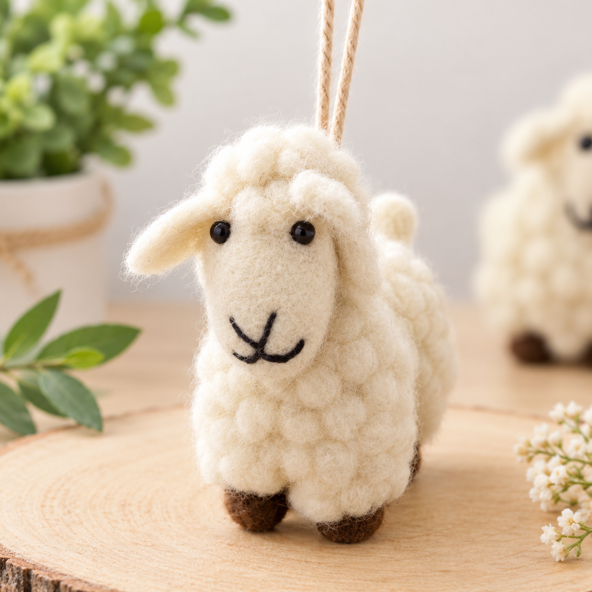 Classic White Felt Sheep Ornament