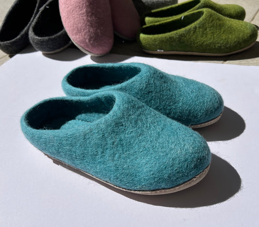 Turquoise Felt Wool Slippers