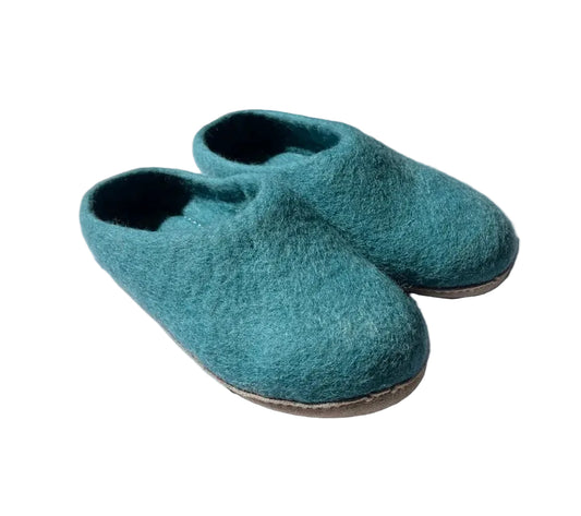 Turquoise Felt Wool Slippers