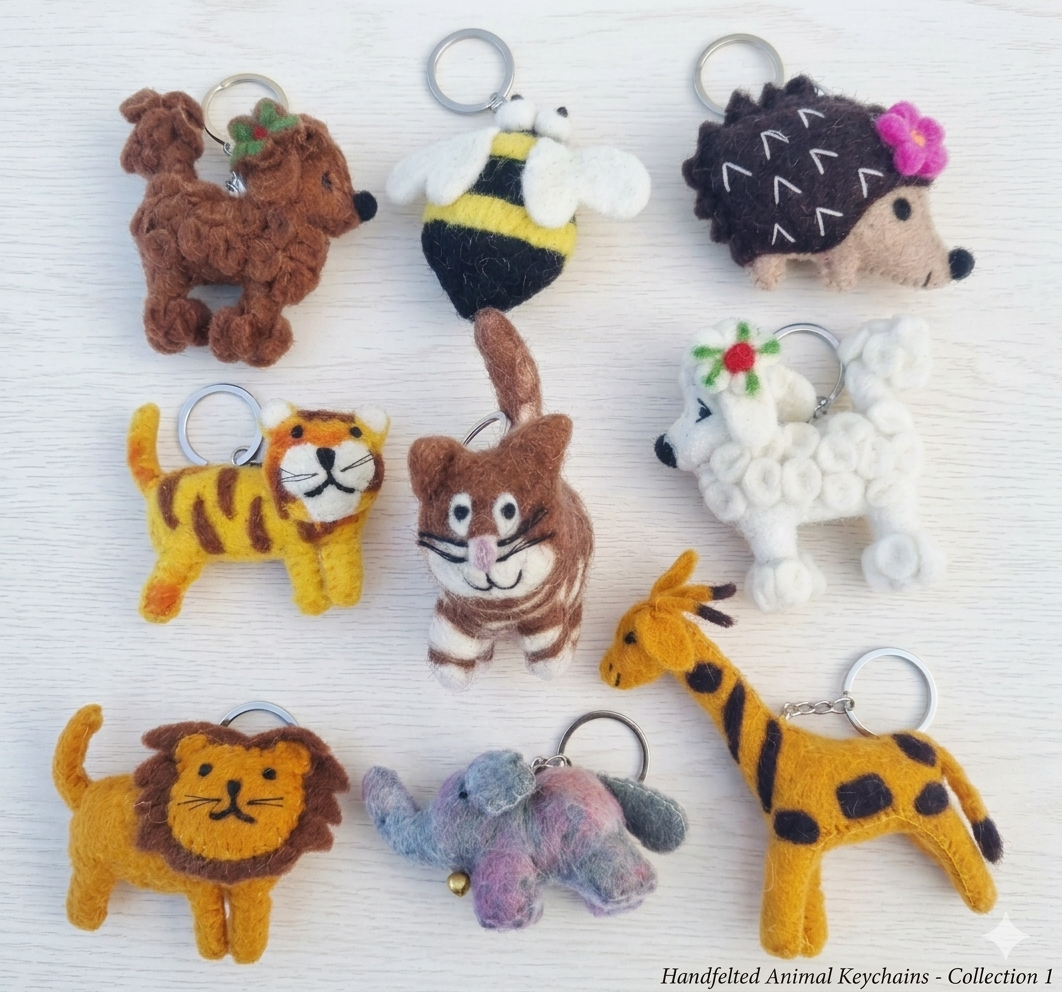 Handmade Felt Mix Animal Keychain