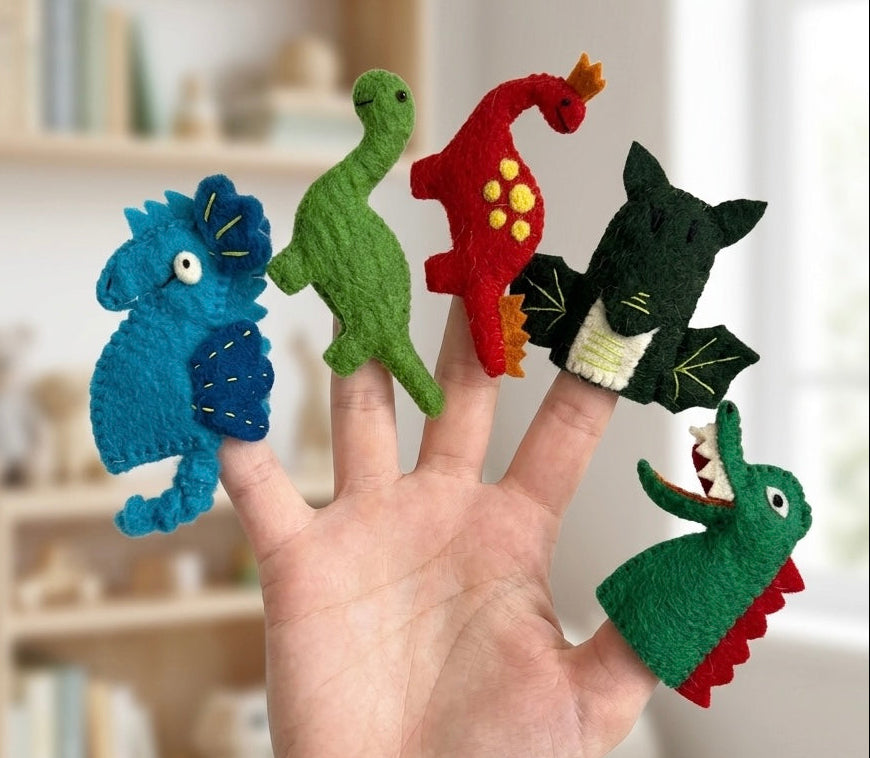 Felt Dinosaur Finger Puppets (Set of 5)