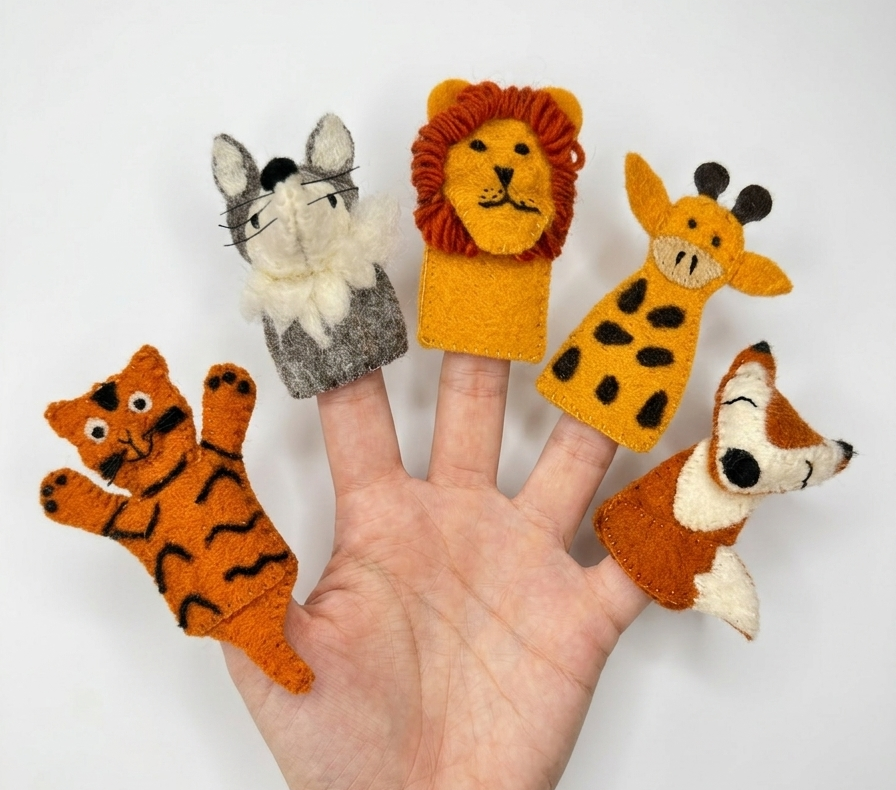 Felt Safari Animal Finger Puppets (Set of 5)