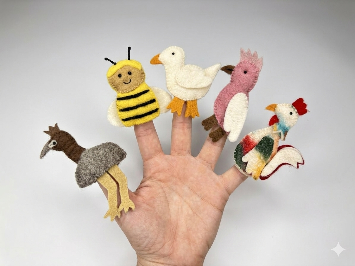 Felt Bird & Insect Finger Puppets (Set of 5)