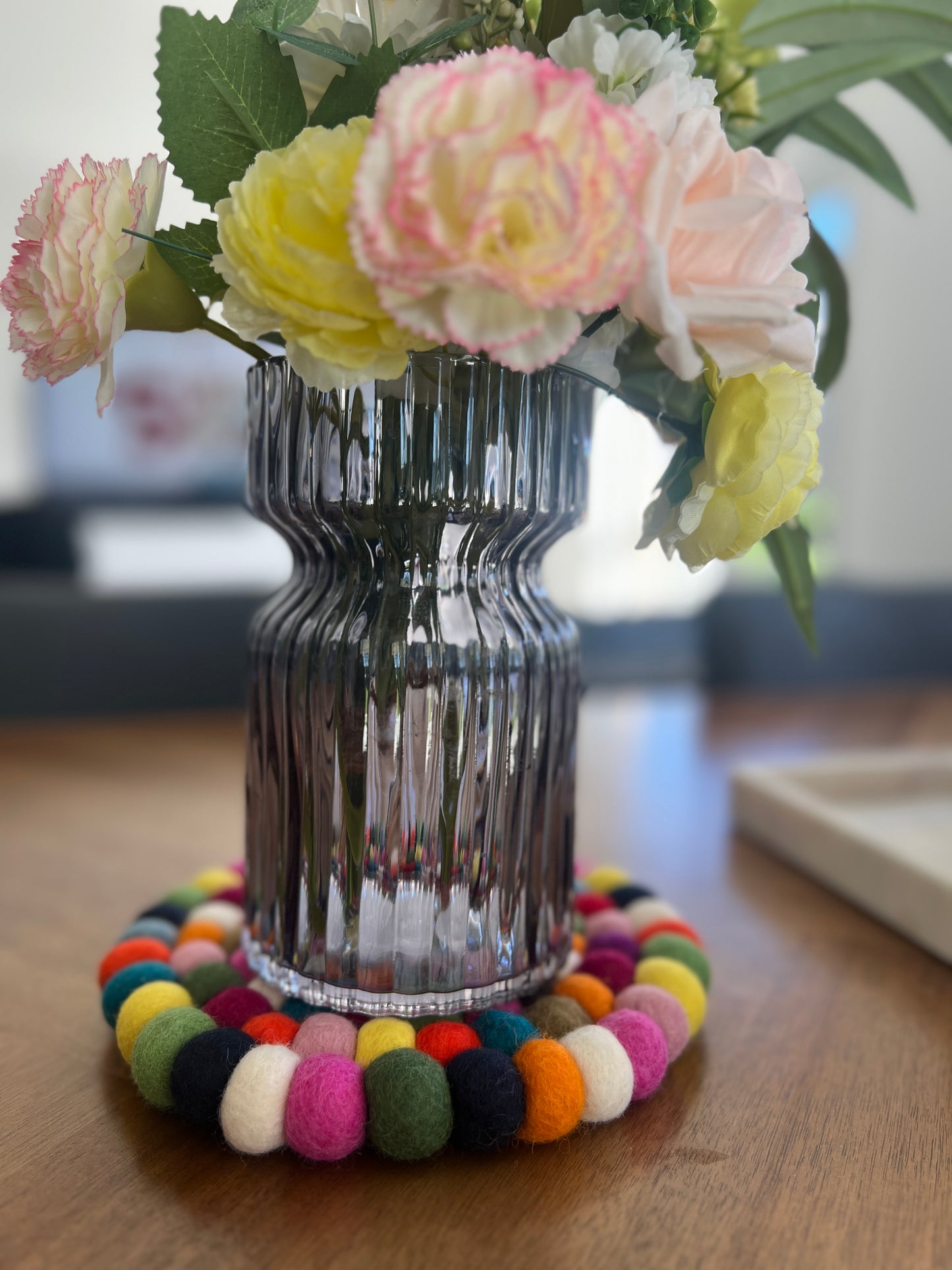 Handmade Felt Ball Trivet / Placemat – 20cm Wool Pot Mat