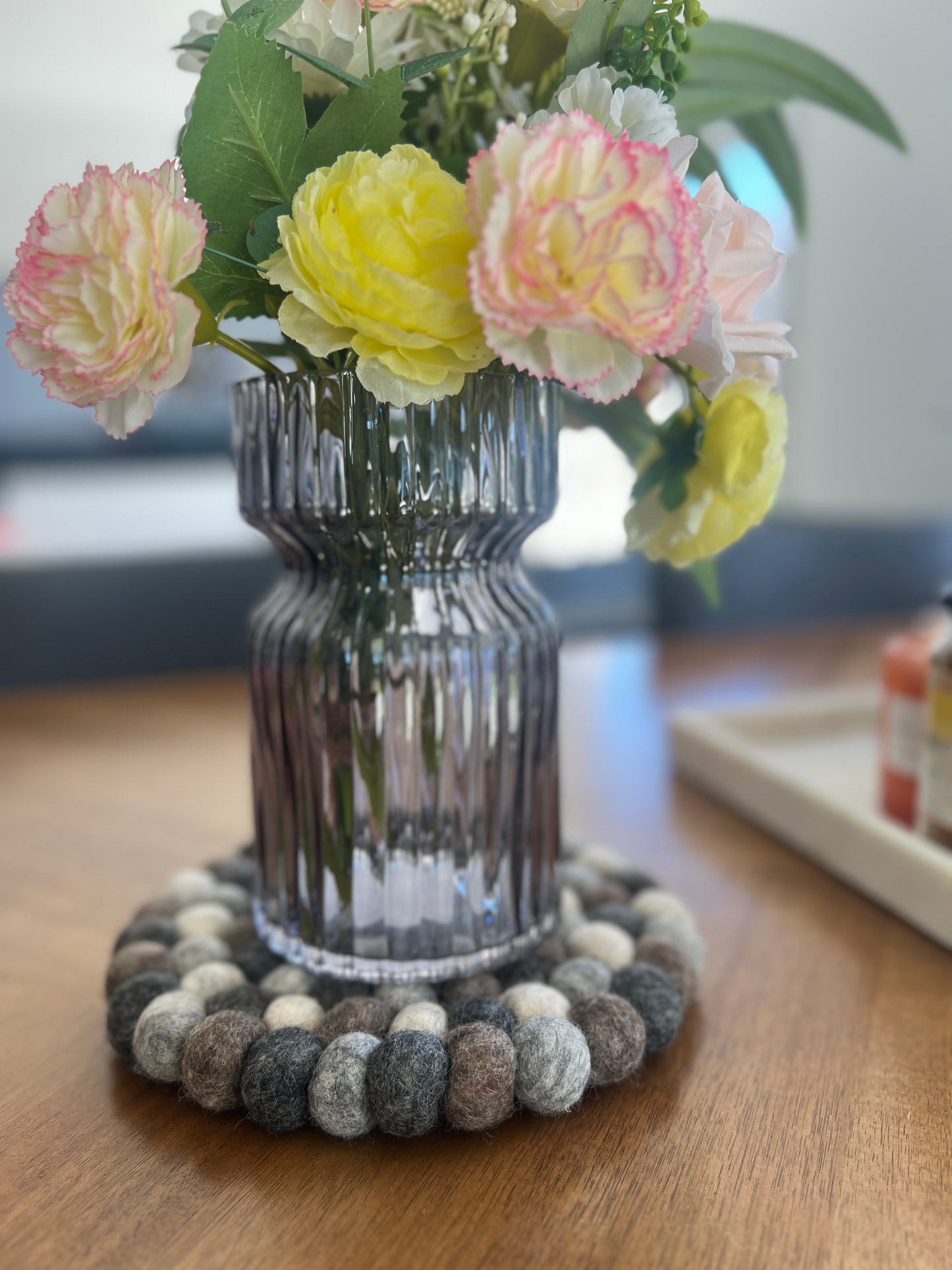 Natural Felt Ball Trivet & Placemat – 20cm (Neutral Mix)