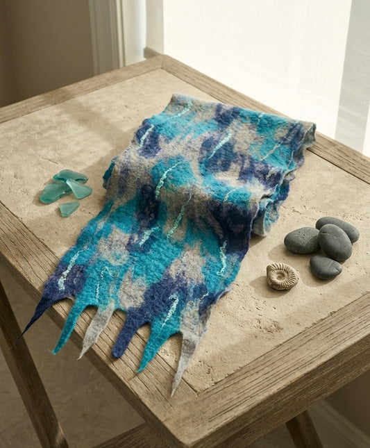 Merino Wool Felt Scarf – Unique Ocean Blue Design