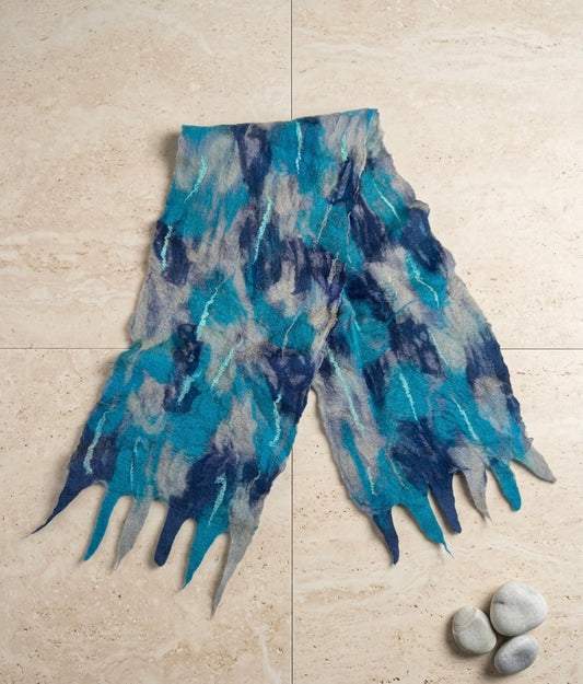 Merino Wool Felt Scarf – Unique Ocean Blue Design