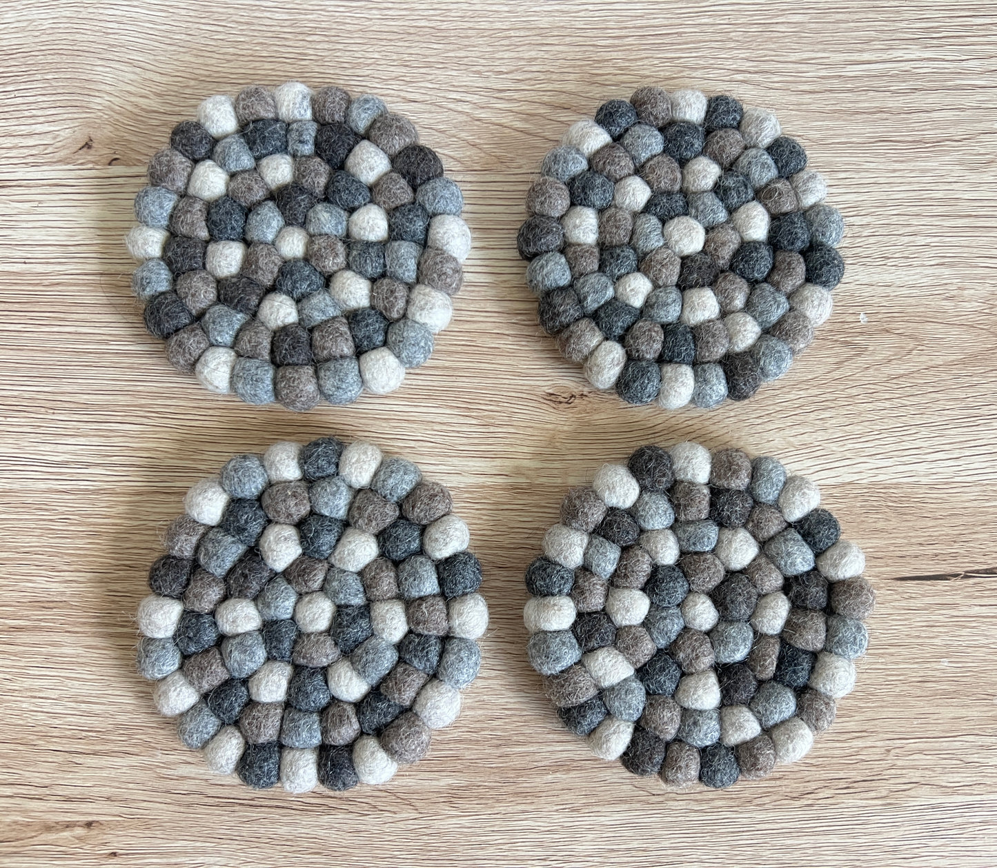 Earth Tone Felt Ball Coasters – Handmade Wool Drink Mats