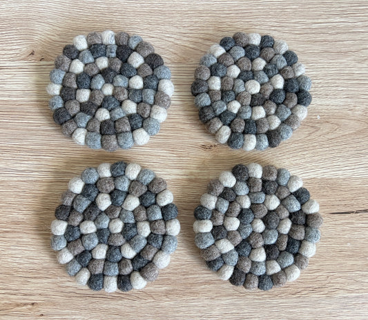 Earth Tone Felt Ball Coasters – Handmade Wool Drink Mats