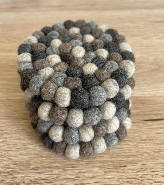 Earth Tone Felt Ball Coasters – Handmade Wool Drink Mats