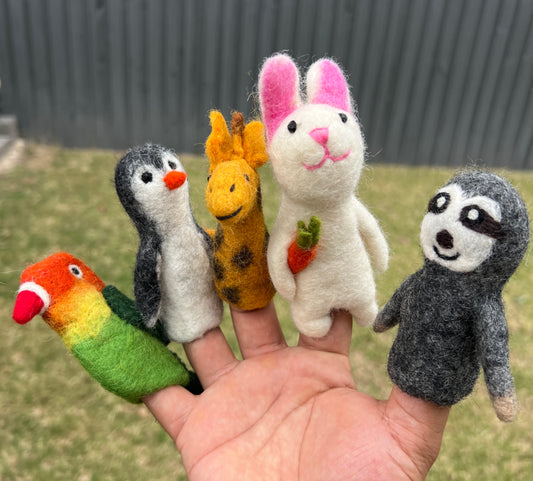 3D Little Zoo Felt Finger Puppet Set