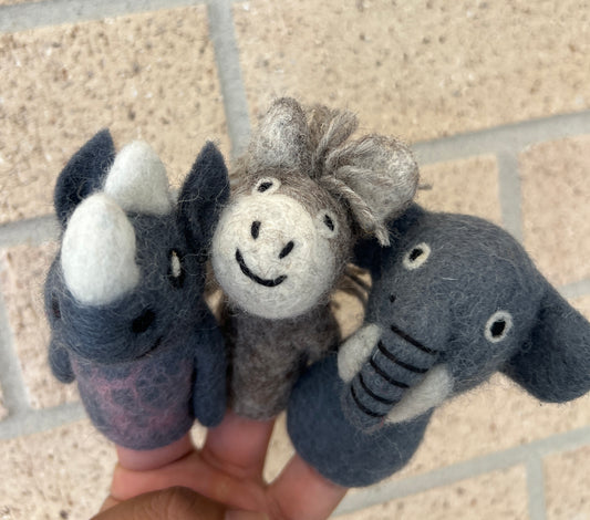Safari Felt Finger Puppets Set – Elephant, Rhino & Donkey