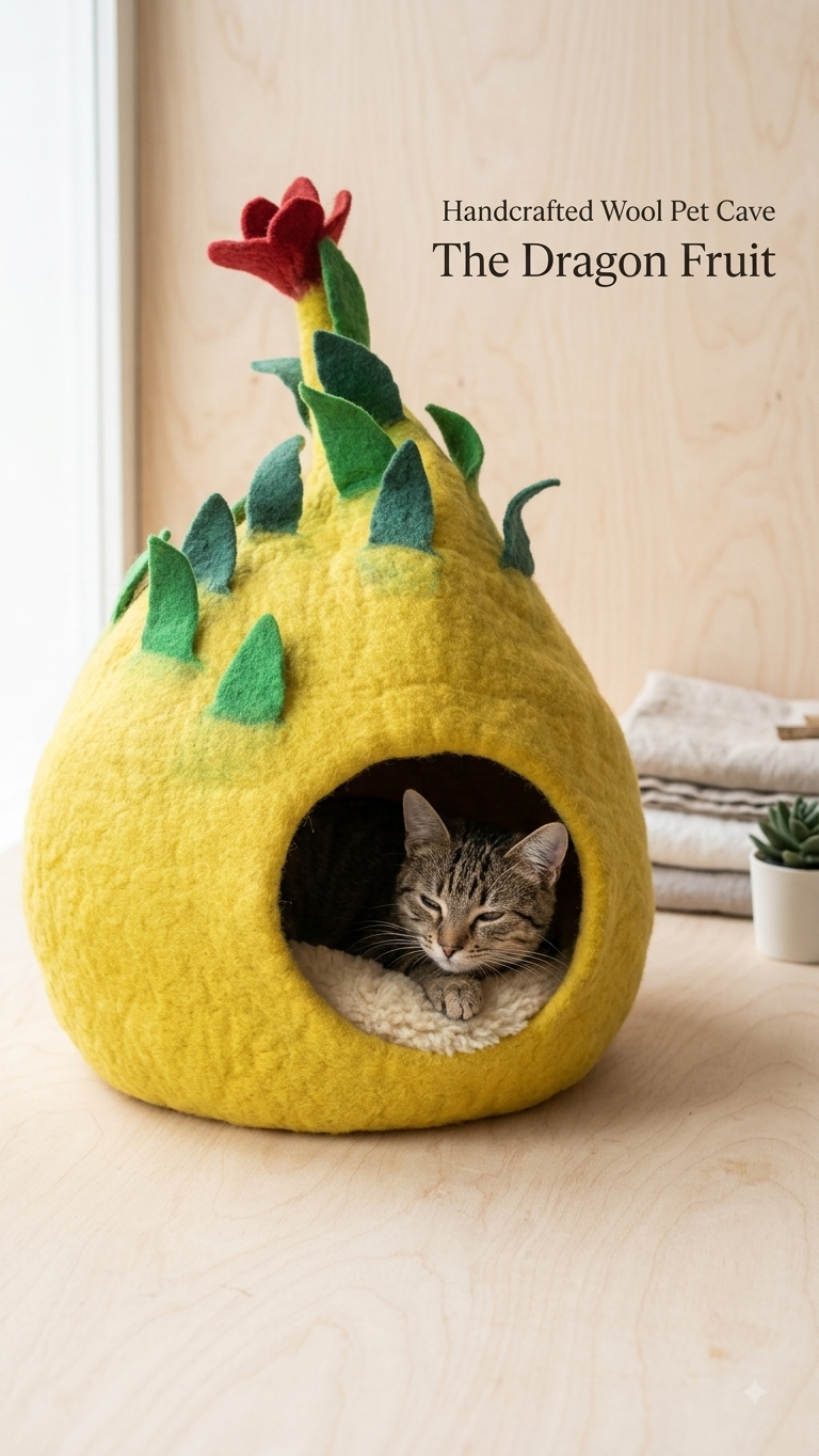 Dragon Fruit Felt Cat Cave