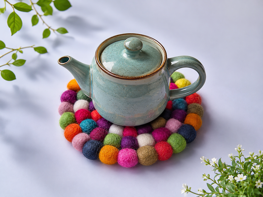 Handmade Felt Ball Trivet / Placemat – 20cm Wool Pot Mat