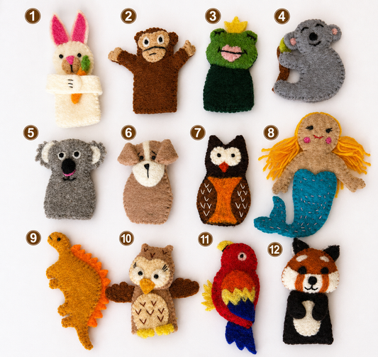 Handmade Felt Finger Puppets – Animal & Fantasy Collection